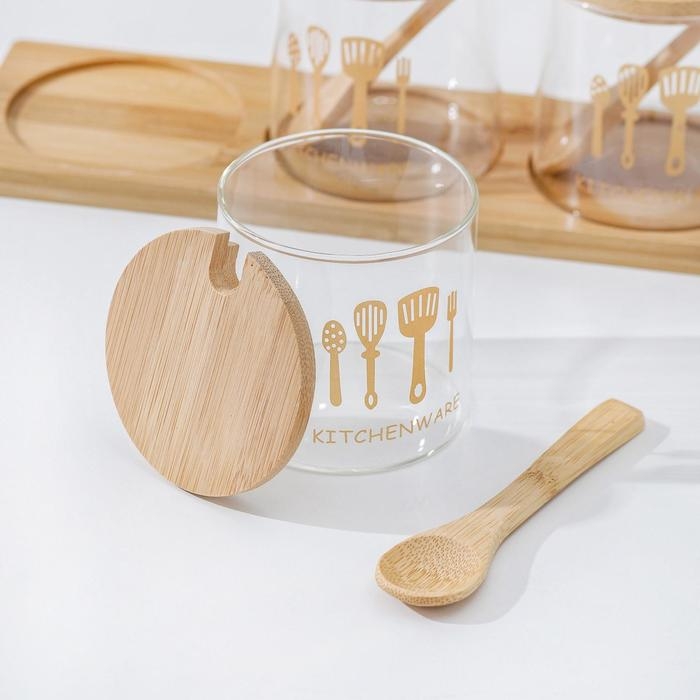 Набор банок стеклянных для сыпучих продуктов «Тройка», 350 мл, с ложками Набор банок стеклянных для сыпучих продуктов «Тройка», 350 мл, с ложками