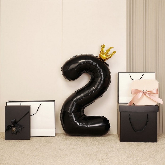Шар фольгированный 40" &laquo;Цифра 2 с короной&raquo;, цвет чёрный
