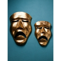 Набор фигур &laquo;Маска грустная&raquo;, полистоун, 60 см, 2 шт, цвет золото