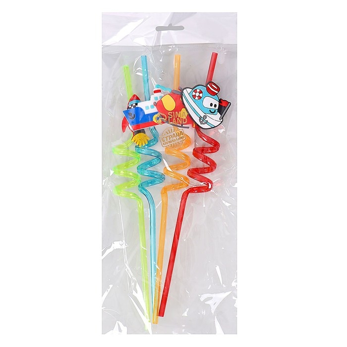 Трубочки для коктейля &laquo;Транспорт&raquo;, набор 4 шт., МИКС