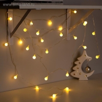 Гирлянда &laquo;Нить&raquo; 5 м с насадками &laquo;Шарики белые&raquo;, IP20, прозрачная нить, 30 LED, свечение тёплое белое, 8 режимов, 220 В