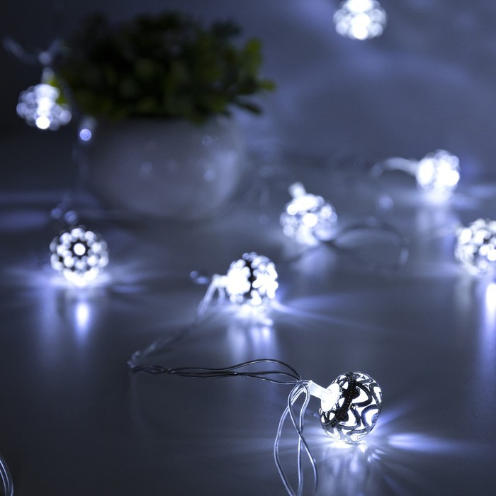 Гирлянда &laquo;Нить&raquo; 4 м с насадками &laquo;Шарик с орнаментом&raquo;, IP20, прозрачная нить, 20 LED, свечение белое, 8 режимов, 220 В