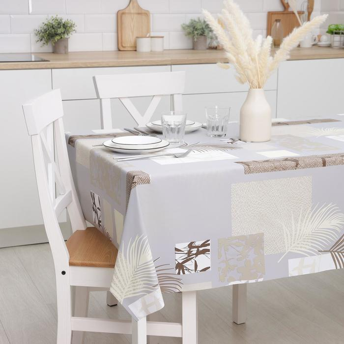 Клеёнка на стол &laquo;Папоротник&raquo;, на тканевой основе, рулон 20 метров, ширина 137 см, толщина 0,22 мм, цвет серый