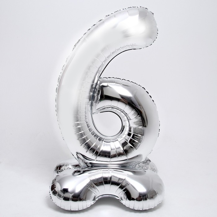 Шар фольгированный 50" &laquo;Цифра 6&raquo;, на подставке, серебро