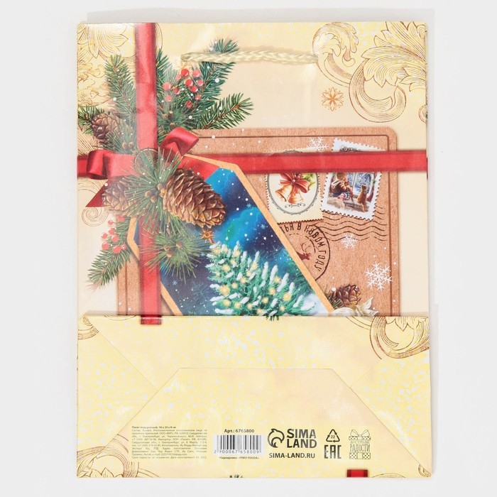 Пакет подарочный новогодний ламинированный &laquo;С Новым годом!&raquo;, MS 18 х 23 х 8 см