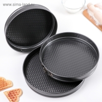 Набор форм для выпечки разъёмных Доляна &laquo;Элин низкие&raquo;, 3 предмета: d=28/26/24&times;4 см, антипригарное покрытие, цвет чёрный