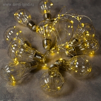 Гирлянда &laquo;Нить&raquo; 3 м роса с насадками &laquo;Лампочки объёмные&raquo;, IP20, серебристая нить, 100 LED, свечение тёплое белое, 3.5 В