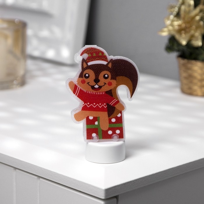 Световая картинка на подставке &laquo;Белочка&raquo; 11 см, батарейки, свечение тёплое белое