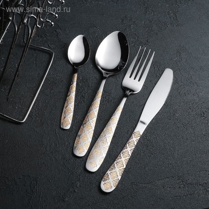 Набор столовых приборов из нержавеющей стали «Возрождение», 24 предмета, на подставке Набор столовых приборов из нержавеющей стали «Возрождение», 24 предмета, на подставке
