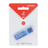 Флешка Smartbuy Glossy, 4 Гб, USB2.0, чт до 25 Мб/с, зап до 15 Мб/с, синяя