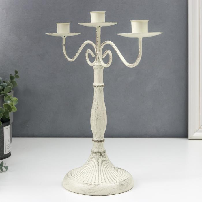 Подсвечник металл на 3 свечи "Прованс" белый состаренный 31х13х30 см