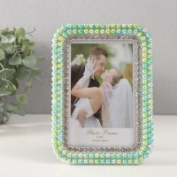 Фоторамка пластик 10х15 см "Зелёно-голубой жемчуг стразы" закруглённые углы 1,8х12,5х17,5 см 10527 Фоторамка пластик 10х15 см "Зелёно-голубой жемчуг стразы" закруглённые углы 1,8х12,5х17,5 см 10527