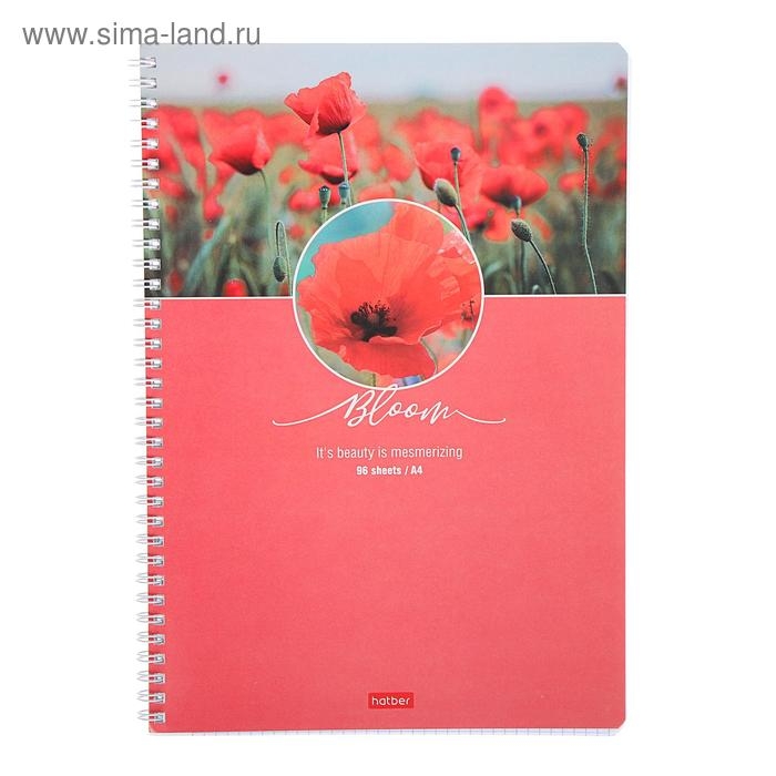 Тетрадь А4, 96 листов в клетку на гребне Тетрадь А4, 96 листов в клетку на гребне "Красота цветения", обложка мелованный картон, блок офсет, МИКС