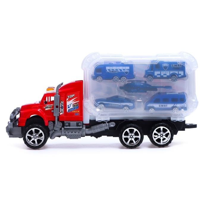 Грузовик инерционный «Полиция», с техникой, МИКС Грузовик инерционный «Полиция», с техникой, МИКС