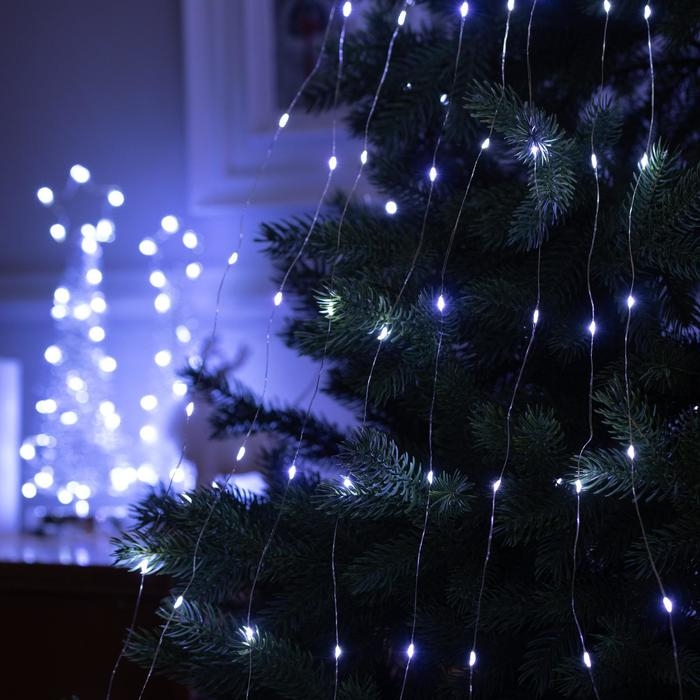 Гирлянда &laquo;Конский хвост&raquo; 8 нитей по 2 м, IP20, серебристая нить, 160 LED, свечение белое, USB