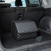 Органайзер саквояж в багажник автомобиля, 40&times;32&times;30 см, экокожа, черный с белой строчкой