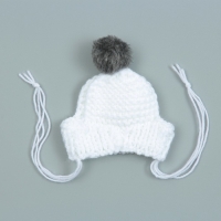 Шапка вязаная для собак, с помпоном, XS-S (объем головы 22 см, высота 7,5 см), микс