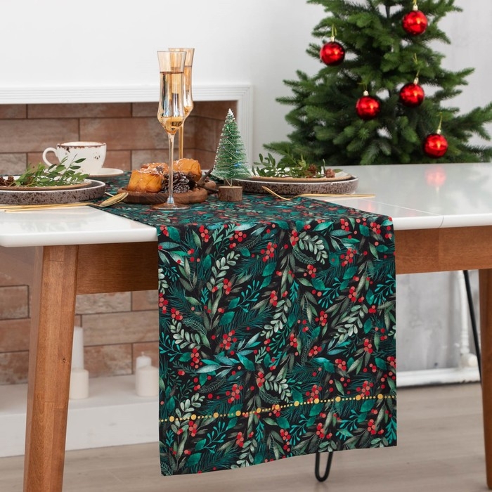 Новый год. Дорожка на стол новогодняя Этель "Winter berry" 40х147см, 100%хл, саржа 190 г/м2