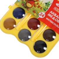 Акварель медовая 24 цвета, ЗХК "Цветик", без кисти, жёлтый пластиковый футляр с петлей, 27421678