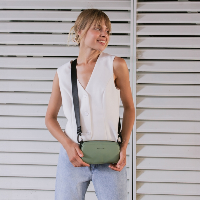 Сумка женская на молнии, TEXTURA, маленький размер, длинный ремень, цвет оливковый