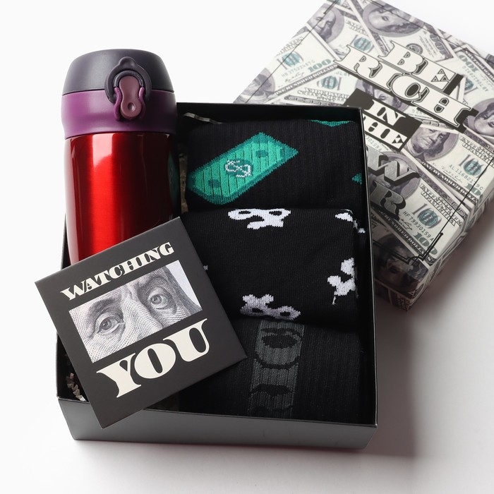 Набор подарочный новогодний термос и носки 3 пары KAFTAN Be rich, размер 41-44 (27-29 см) Набор подарочный новогодний термос и носки 3 пары KAFTAN Be rich, размер 41-44 (27-29 см)