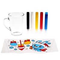 Кружка под раскраску витражными красками на новый год &laquo;С Новым годом, зайка!&raquo;, новогодний набор для творчества