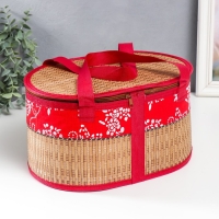 Шкатулка бамбук "Цветы на красном" с ручками, молния 16х20х30 см