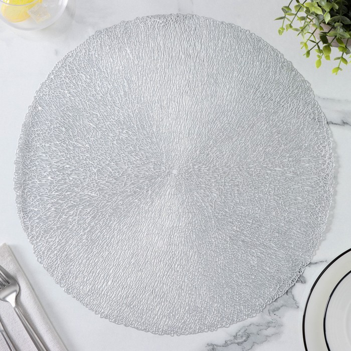 Салфетки сервировочные на стол Доляна &laquo;Соломка&raquo;, d=38 см, 4 шт, цвет серебряный