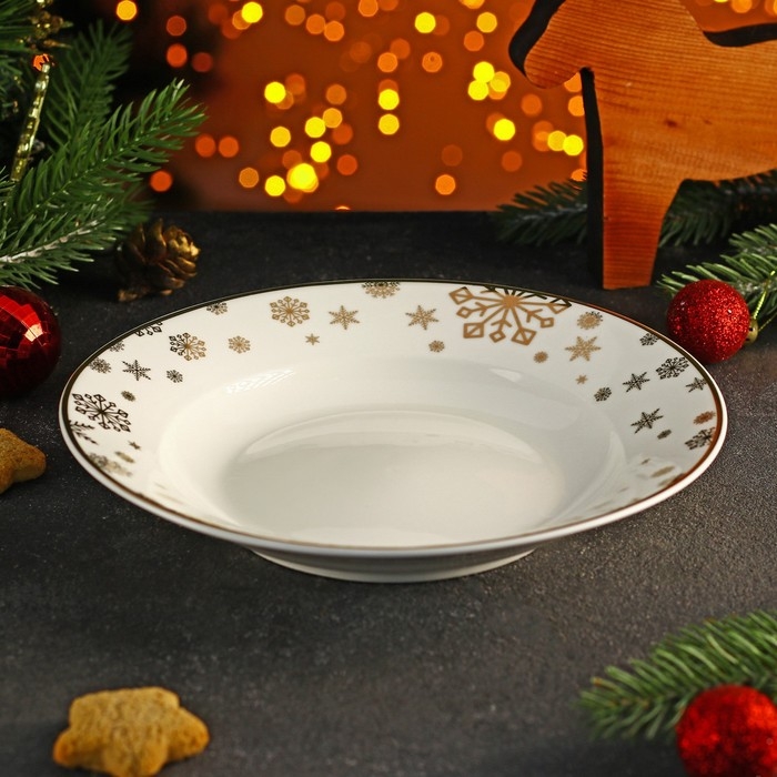 Тарелка фарфоровая глубокая Magistro &laquo;Новый Год. Снегопад&raquo;, 450 мл, d=20,8 см