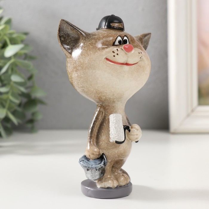 Сувенир полистоун лак "Котик-маляр" 8,2х6х13 см