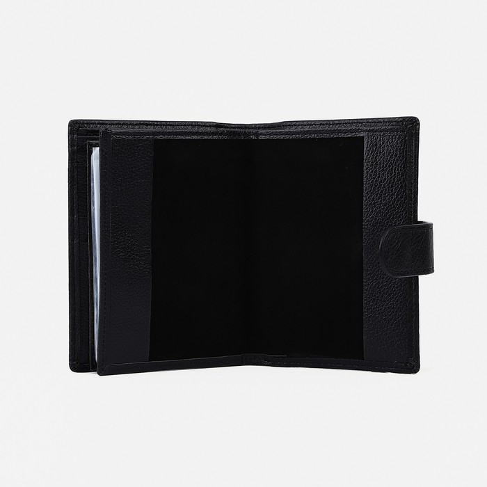Портмоне мужское на кнопке, 3 в 1, для автодокументов, паспорта, карт, купюр, цвет чёрный Портмоне мужское на кнопке, 3 в 1, для автодокументов, паспорта, карт, купюр, цвет чёрный