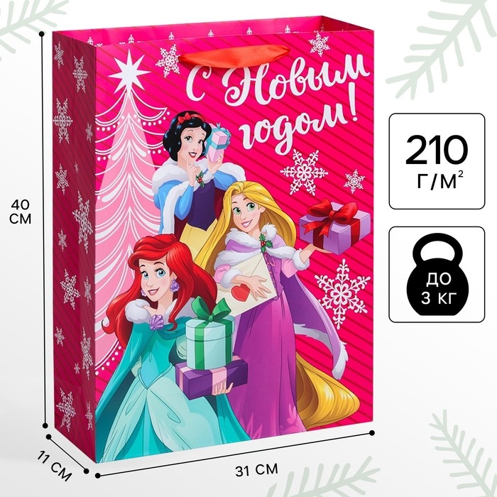 Новый год. Пакет подарочный, 31х40х11 см, упаковка, Принцессы Новый год. Пакет подарочный, 31х40х11 см, упаковка, Принцессы