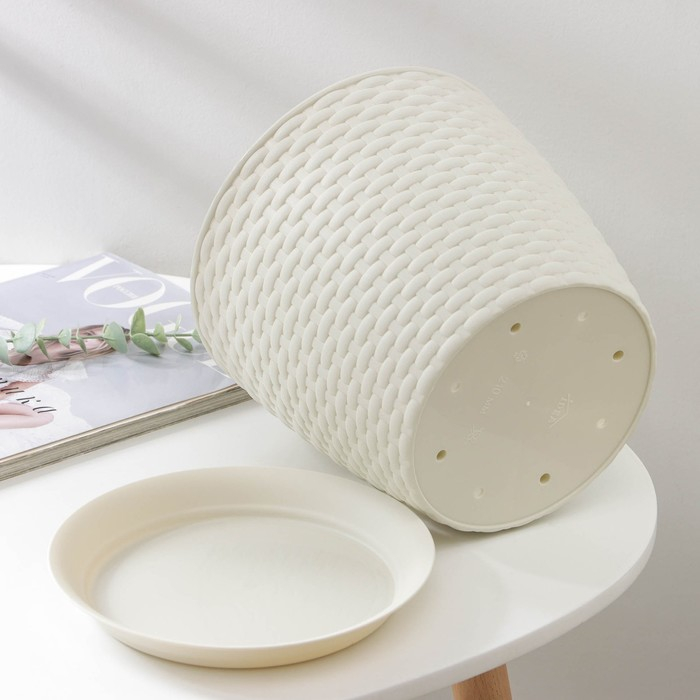 Горшок с поддоном &laquo;Ротанг&raquo;, 4,7 л, цвет белый