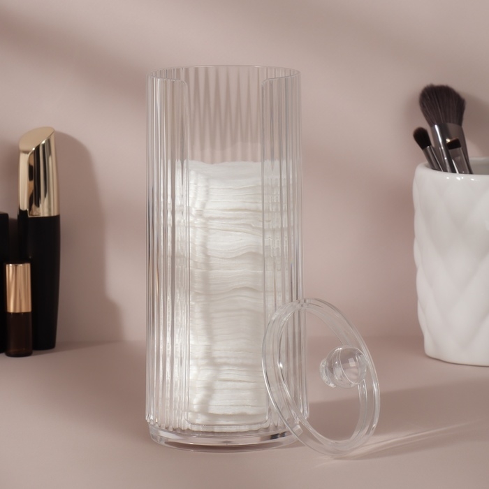 Органайзер для ватных дисков, с крышкой, d = 7,5 &times; 19,5 см, цвет прозрачный