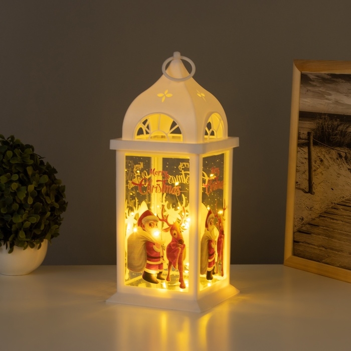 Светильник &laquo;Санта Клаус с оленем&raquo; 3хААА белый 14,2х14,2х34см МОДЕЛЬ: 18