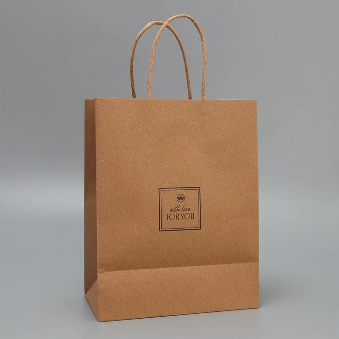 Пакет подарочный крафтовый, упаковка, &laquo;С любовью&raquo;, MS 18 х 23 х 10 см