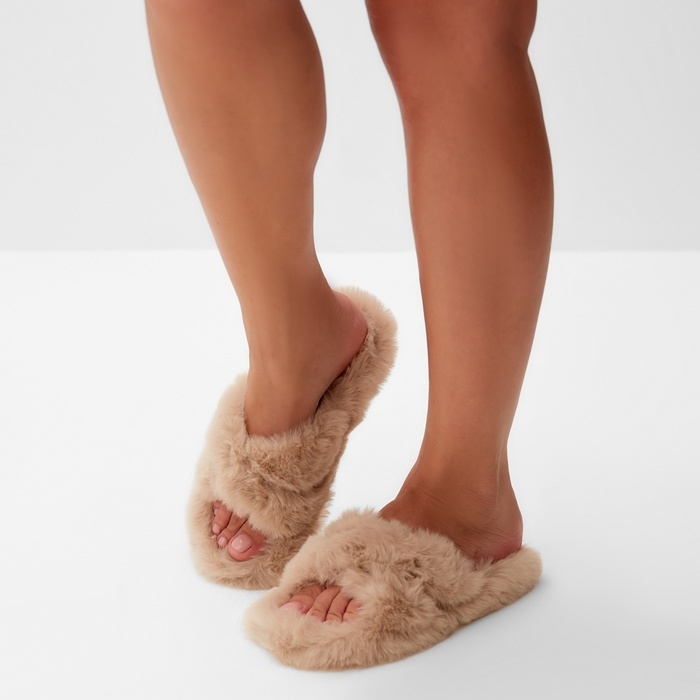 Тапочки женские с открытым носом размер 38, цвет бежевый