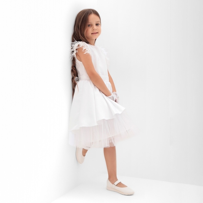 Платье нарядное детское KAFTAN, р.32 (110-116 см), белый Платье нарядное детское KAFTAN, р.32 (110-116 см), белый