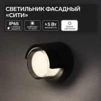 Светильник фасадный «Сити», FSD-049, 5 Вт, 4000К, круг, IP65, 220 В, пластик, черный Светильник фасадный «Сити», FSD-049, 5 Вт, 4000К, круг, IP65, 220 В, пластик, черный