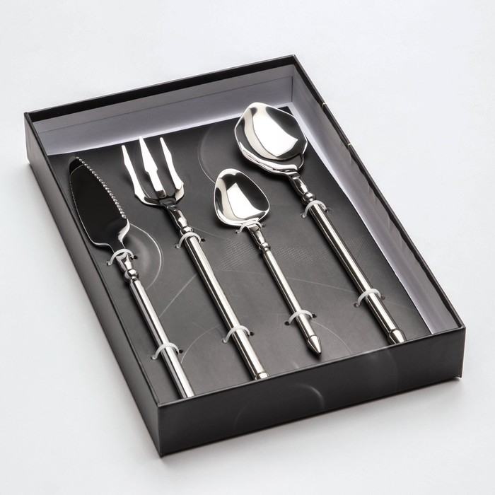 Столовые приборы из нержавеющей стали Magistro Ocean, 4 предмета, цвет серебряный Столовые приборы из нержавеющей стали Magistro Ocean, 4 предмета, цвет серебряный