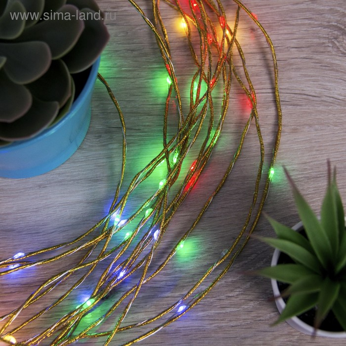 Гирлянда &laquo;Конский хвост&raquo; 15 нитей по 2 м, IP20, золотистая нить, 300 LED, свечение мульти, 220 В