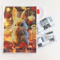 Алмазная мозаика на новый год с частичным заполнением на холсте &laquo;Зайчик&raquo;, 15 х 21 см, новогодний набор для творчества