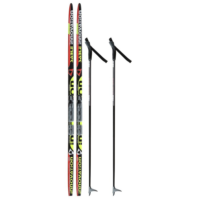 Комплект лыжный: пластиковые лыжи 150 см без насечек, стеклопластиковые палки 110 см, крепления NNN, цвета МИКС