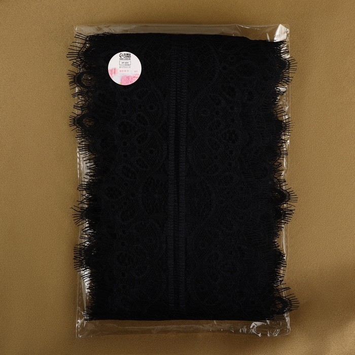 Кружево реснички, 130 мм &times; 9 &plusmn; 0,5 м, в бобине 3 шт по 3 м, цвет чёрный