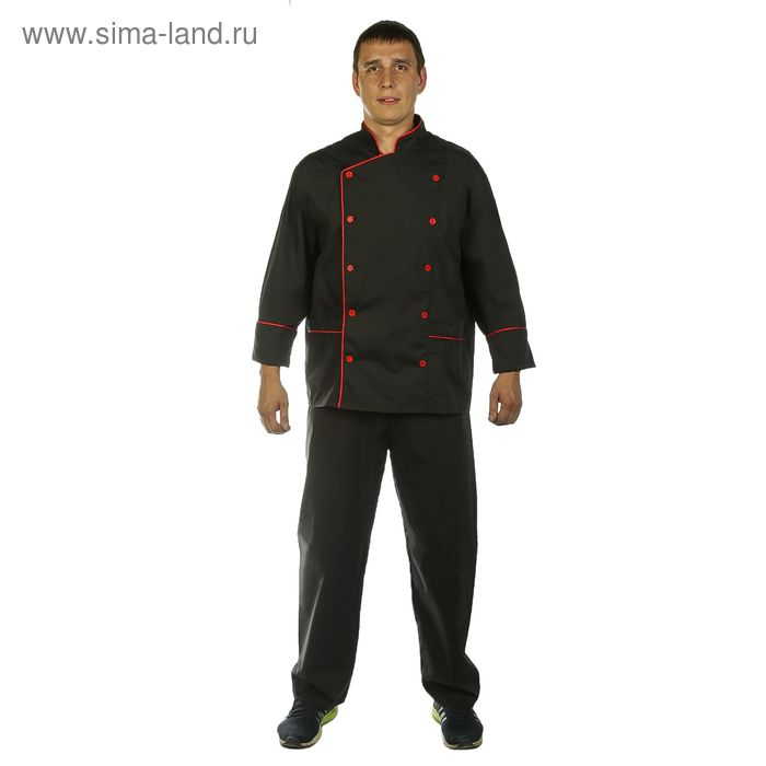 Костюм шеф-повара гладкокрашенный, тиси, р. 52-54, цвет чёрный Костюм шеф-повара гладкокрашенный, тиси, р. 52-54, цвет чёрный