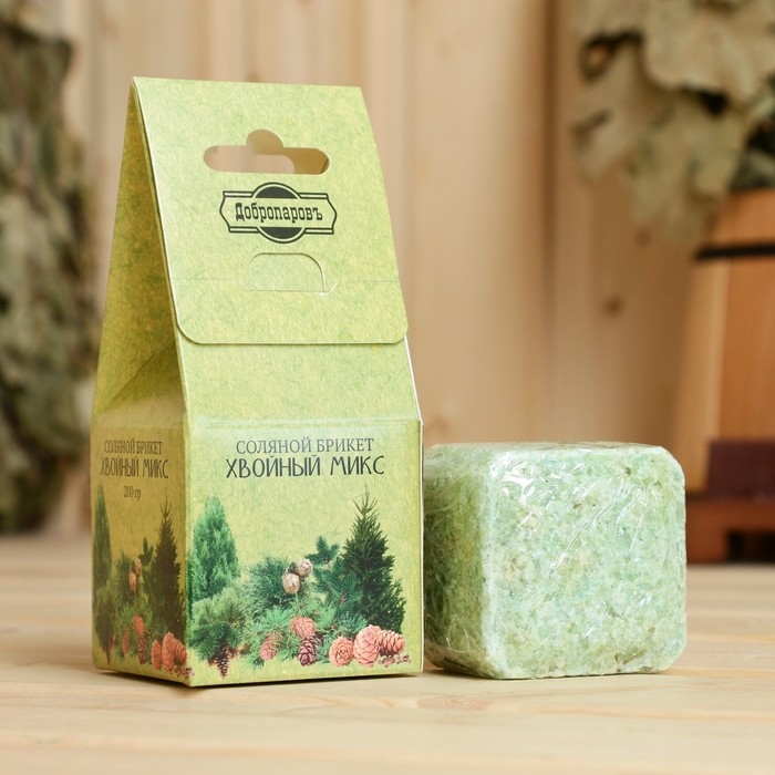 Соляной брикет куб Соляной брикет куб "Хвойный микс" 200 г "Добропаровъ" пихта, сосна, ель