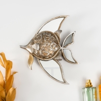 Панно интерьерное полистоун "Зеркальная рыбка с узорами" серебро 21х4х24 см Панно интерьерное полистоун "Зеркальная рыбка с узорами" серебро 21х4х24 см