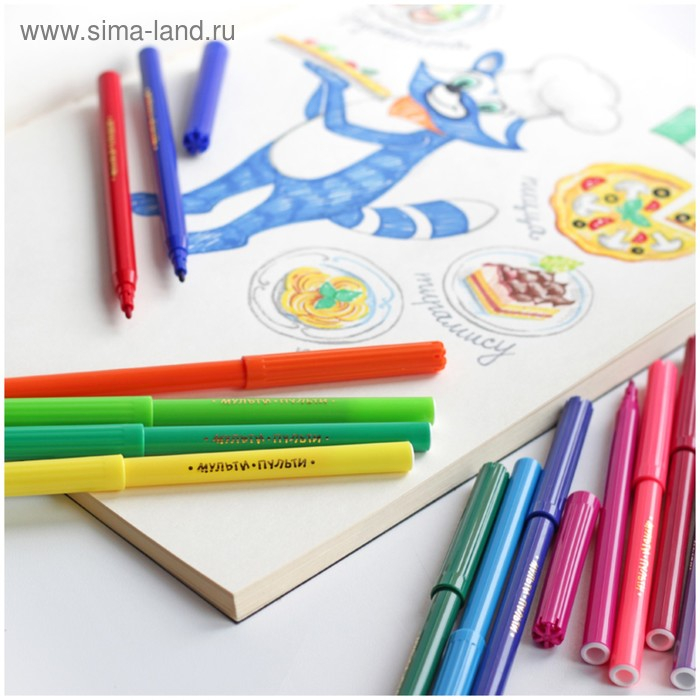 Фломастеры 36 цветов Мульти-Пульти Фломастеры 36 цветов Мульти-Пульти "Енот в Италии", смываемые, вентилируемый колпачок, в блистере