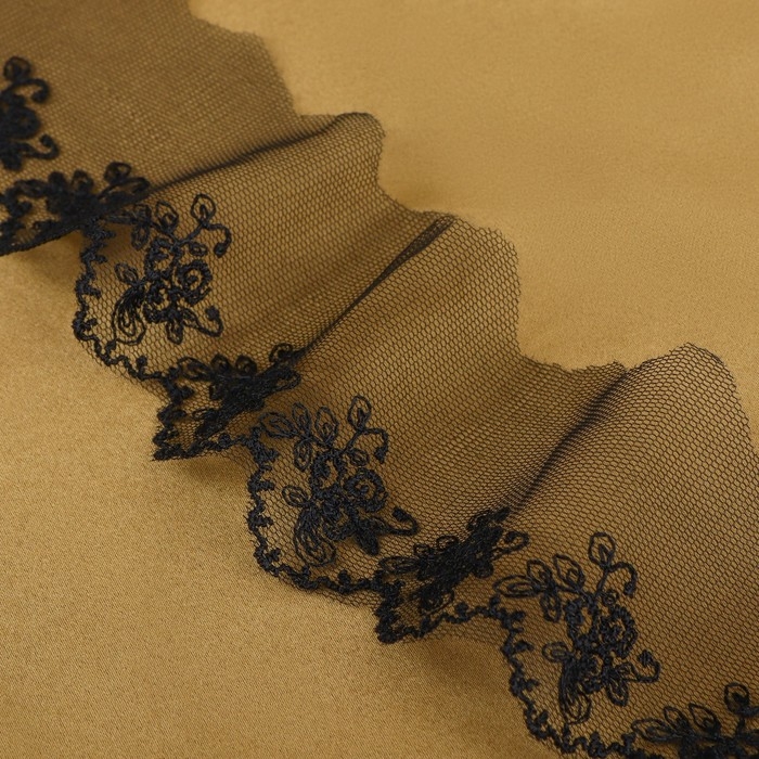 Кружево на сетке, 65 мм &times; 9 &plusmn; 0,5 м, цвет чёрный