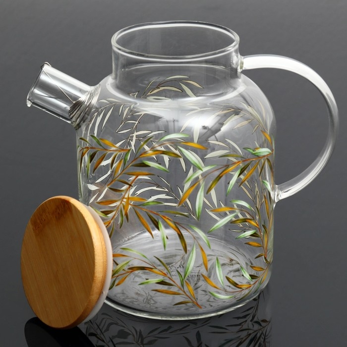 Чайник стеклянный заварочный с бамбуковой крышкой &laquo;Тропики&raquo;, 1700 мл